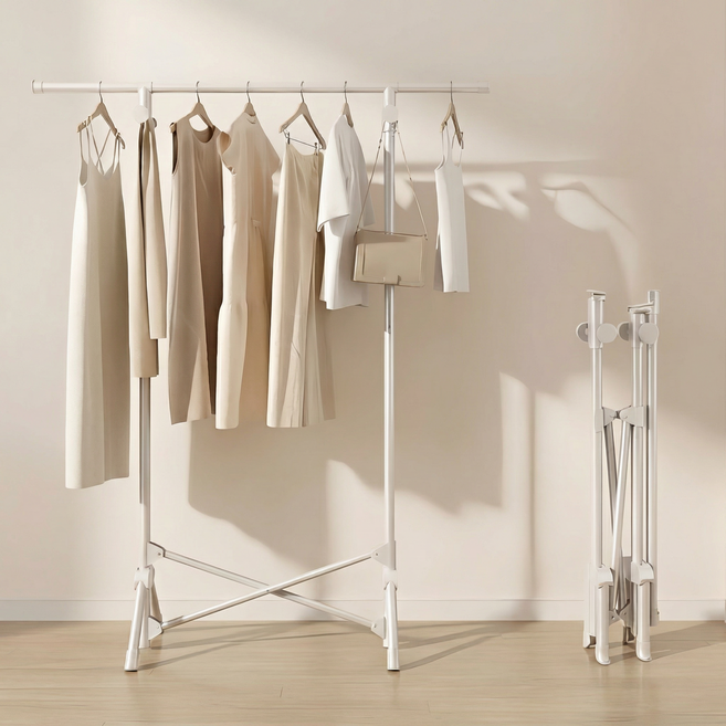 마술사 무설치 접이식 탄소강 튼튼한 이동식 행거, 화이트