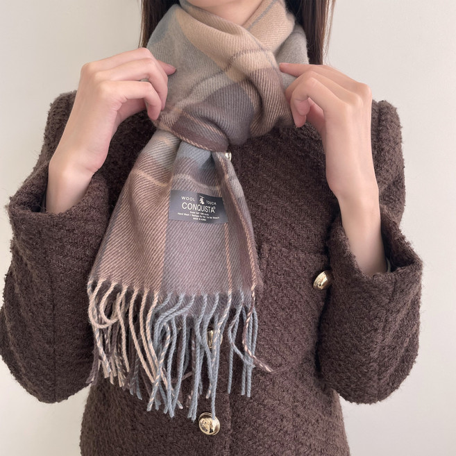 체크 니트 남녀공용 커플 롱 머플러 목도리