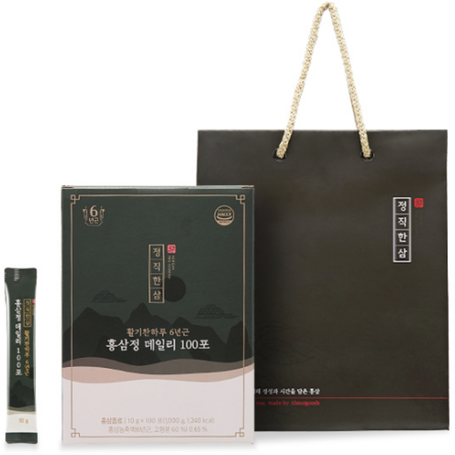 [정직한삼] 활기찬하루 6년근 홍삼정 데일리 10g x 100포 홍삼 엑기스 추출액 진액 할아버지 할머니 부모님 건강 설 추석 명절 선물 어버이날 근로자의날 창립기념일, 100회분, 2개