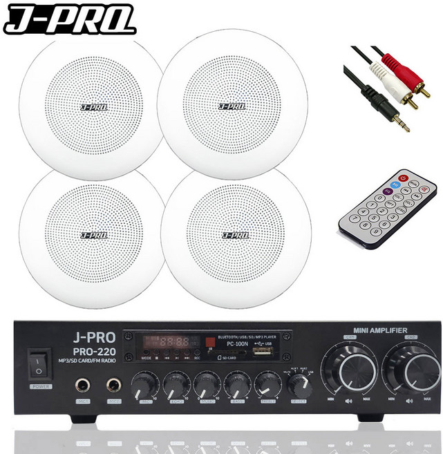 J-PRO 국산 2WAY 블루투스 천장 실링 매립형 천정형 매장용 카페 스피커 앰프 세트 8인치 타공, 스피커 4개