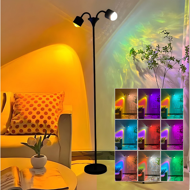 호밍사이 로맨틱 무드등 크리스마스 장식등 오로라 무드등 침실 수면등 다이나믹 회전 물결 인테리어스탠드 플로어램프 거실 배경등, 물결 무늬+석양(변색 가능)