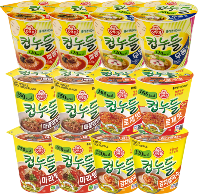 자뻑몰 오뚜기 컵누들 6종 매콤한맛2+우동맛2+매콤찜닭맛2+로제2+마라2+김치쌀국수2, 12개