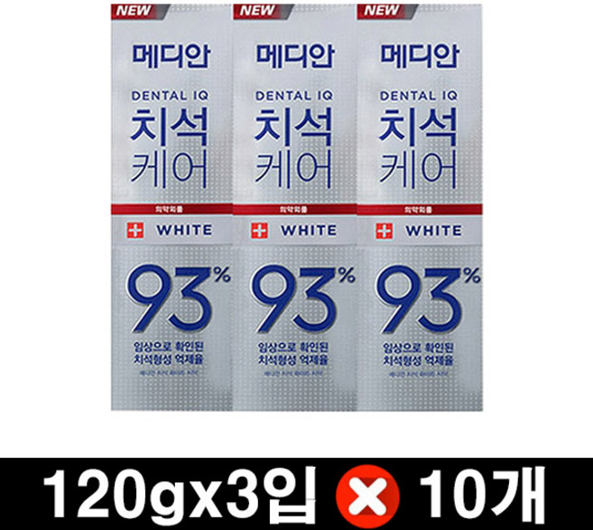 메디안 치석케어 93프로 치약 화이트, 120g, 30개