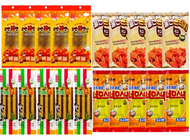 추억의 쫀드기 4종세트 호박꿀맛나5봉+맛기차콘5봉+울산쫀듸기5봉+네모스낵5봉, 1세트, 호박꿀맛나5개+울산쫀드기5개+맛기차콘5개+네모스낵5개