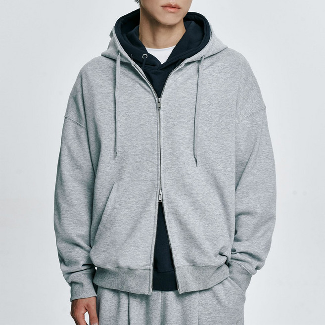 아테즈 남녀공용 오버핏 데일리 무지 베이직 투웨이 후드집업 자켓