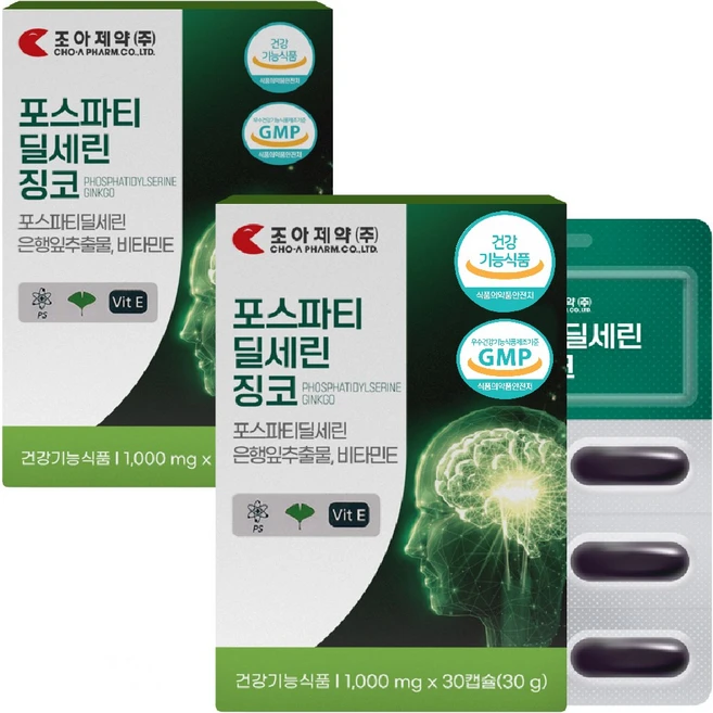 포스파티딜세린 징코 정 은행잎 추출물 비타민E 기억력 인지력 개선 두되건강, 2개, 30정 - 쿠팡