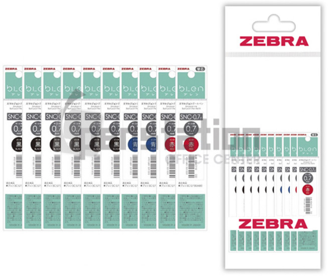 제브라 블렌 3색 볼펜 리필심 0.5mm 0.7mm 10개 세트, 0.7 리필심 블랙 6개+블루 2개+레드 2개 세트, 1개