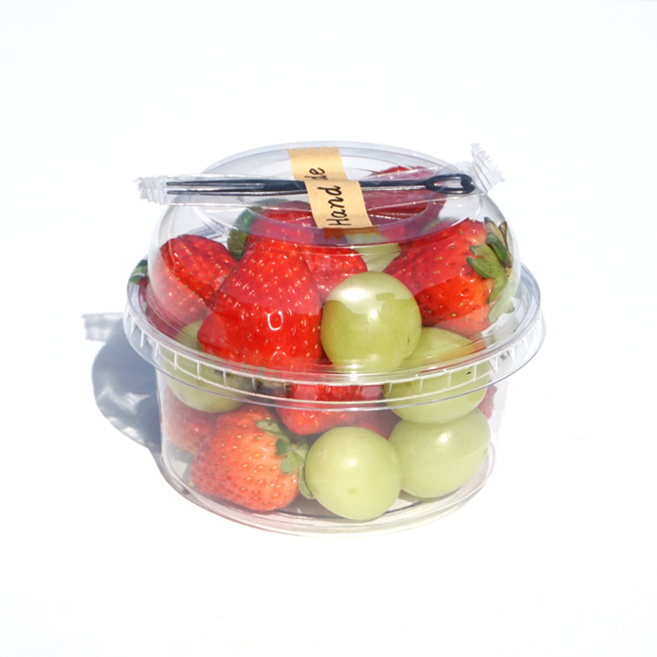 키친코디 컵과일용기 500ml 50p +돔뚜껑 50p +포크 50p +스티커56 일회용 투명 샐러드용기 세트, 1세트, 50개입