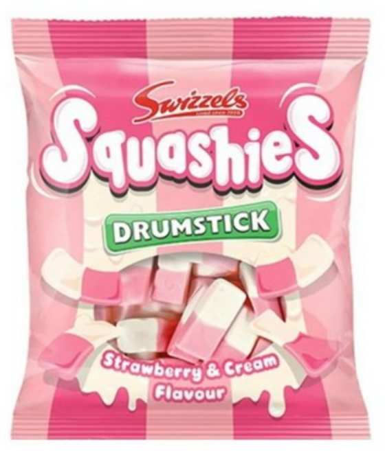 영국 스위즐스 스쿼시 젤리 드럼스틱 딸기&크림 120g, 1개