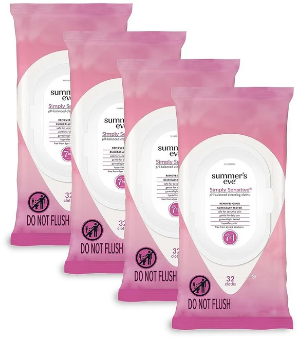 Summer's Eve Simply Sensitive 데일리 젠틀 여성용 물티슈 냄새 제거 pH 균형 32개입 127354, 심플하게 민감합니다 - 쿠팡