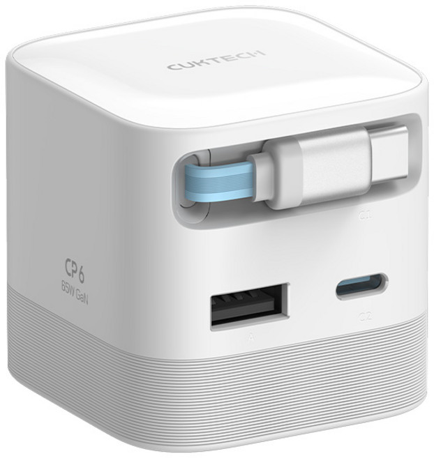CUKTECH CP6 65W 氮化鎵充電器 AD653W-US 67W 氮化鎵 伸縮線充電器, 白色/保固90天, 1個