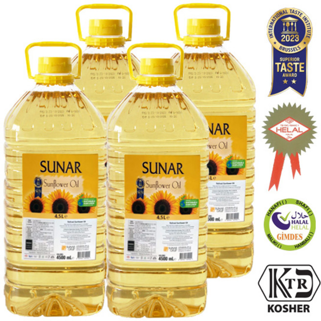 수날 해바라기유 18L (4.5L X 4EA) (씨앗NON-GMO), 4개, 4.5L