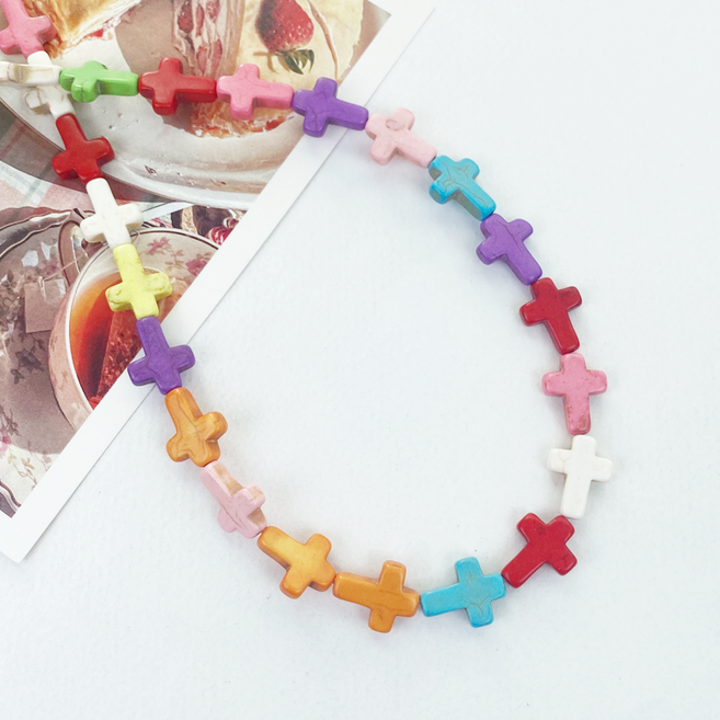 헤세드 (1줄) 천연석 십자가 직공 비즈 복음팔찌 재료 (약 24개), 멀티컬러, 1세트