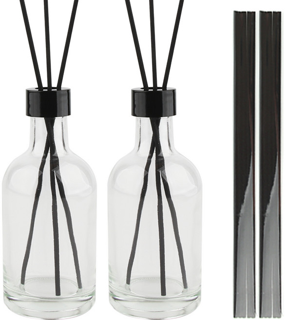 공병상회 디퓨저 DIY 소분용기 OS위스키200 투명 유리병 2P + 리드스틱 10P 세트, 2개, 200ml, 블랙캡