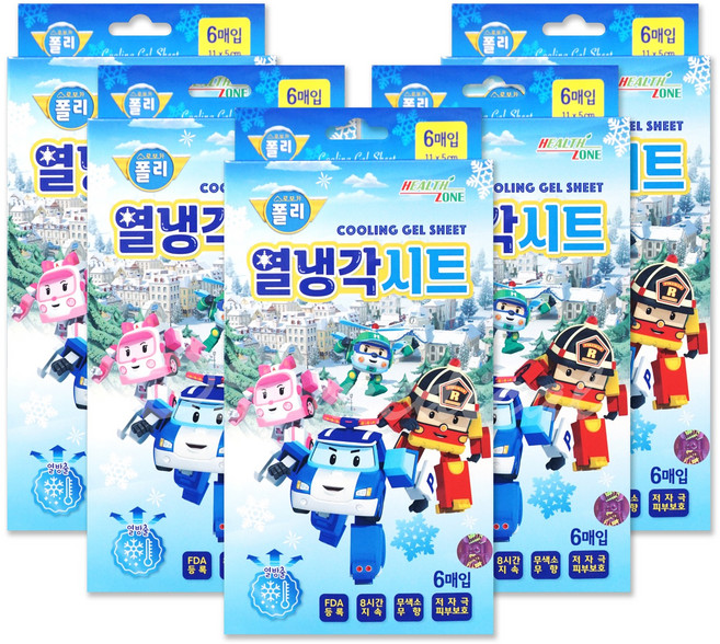 로보카폴리 캐릭터 어린이 열냉각시트 해열 쿨링 시트, 5개, 6매입