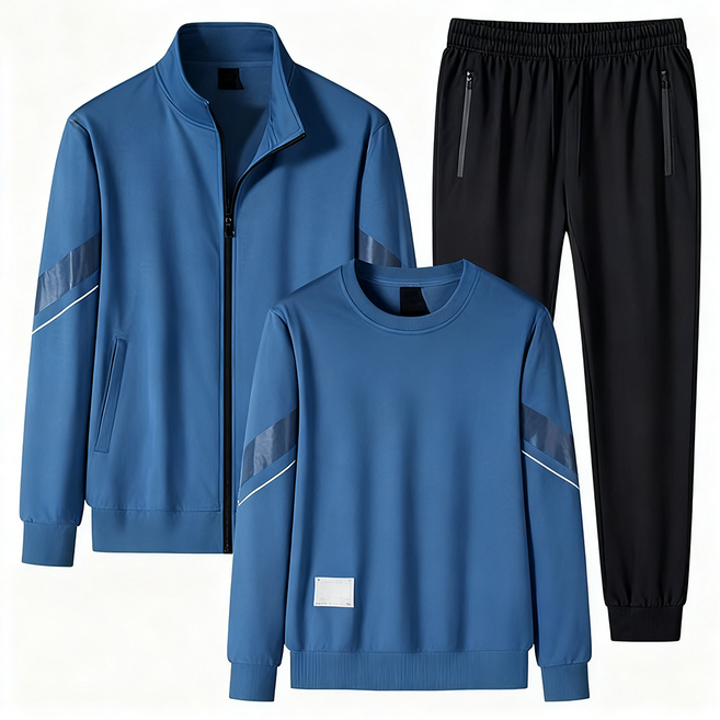 오스틱니 100kg까지 빅사이즈 1+1+1 남성 봄가을 고퀄리티 캐주얼 트레이닝 세트 (방풍 외투+ 긴팔 맨투맨 + 긴 바지)