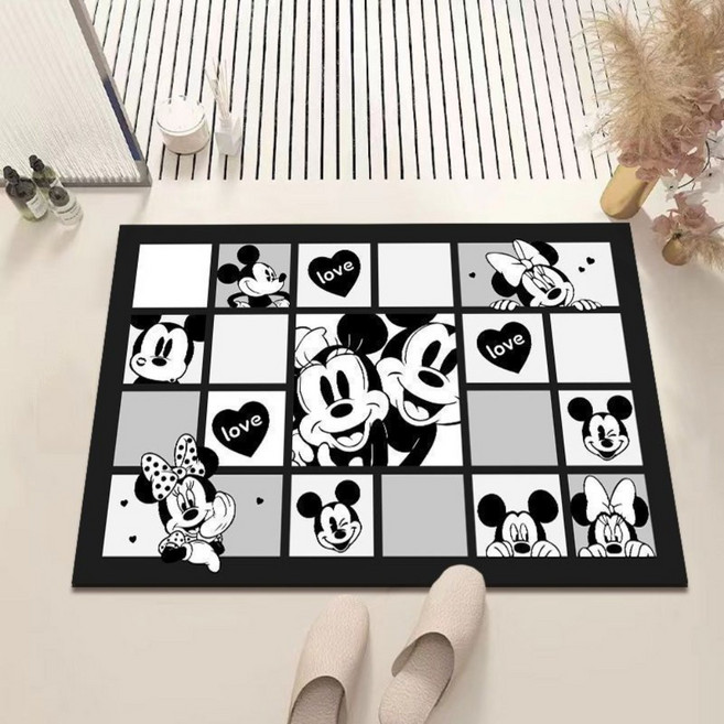 크레용 신짱 미키 수분을 잘 흡수하고 쾌적한 규조토 매트, 블랙 앤 화이트 체크 미키, 1개