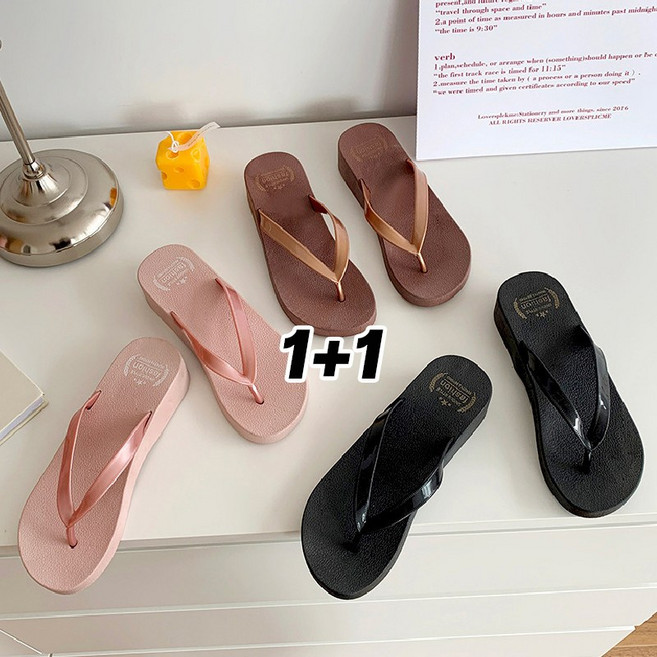 [1+1] [발편한 플립플랍] 썸머 여성 젤리 키높이 플립플랍 쪼리 슬리퍼 (2color)