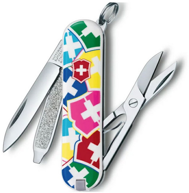 빅토리녹스 스위스 아미 나이프 클래식 타입 멀티툴 7기능 휴대용 포켓나이프 키체인, 1개, 멀티컬러