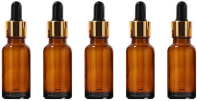 갈색 스포이드 유리병 에센스 아로마 오일 소분 공병 미니깔대기 증정- 골드캡/검정고무, 20ml 5개, 1개