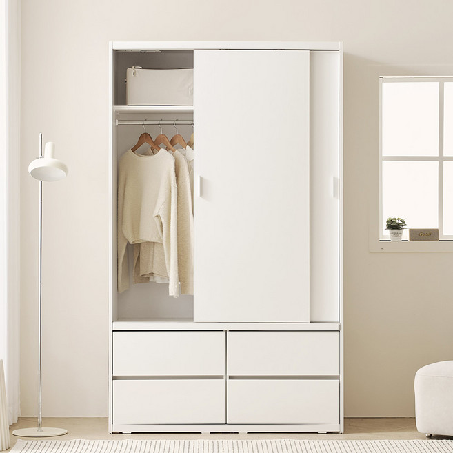 아씨방가구 모던 빅 미닫이 서랍 행거형 키큰 슬라이딩 옷장 1200, 화이트