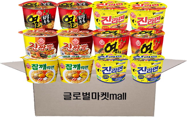 글로벌마켓 오뚜기 사발면 큰컵(열라면+열튀김우동+진라면+참깨+진짬뽕+진라면매운맛) 6종 X 2, 1박스