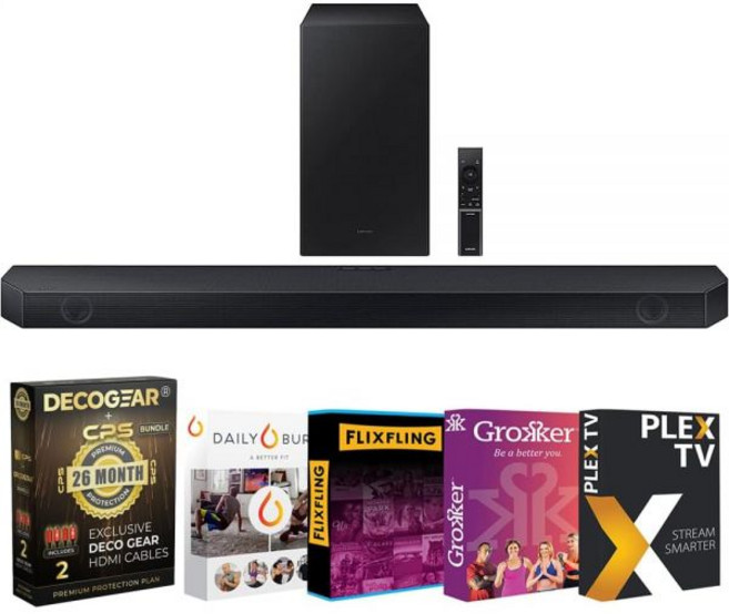 SAMSUNG 삼성 HW-Q600C 312채널 사운드바 및 서브우퍼 돌비 번들 영화 스트리밍 포함 + Deco Gear 2개 4K HDMI 20 케이블구리 도체 CPS 독점 2