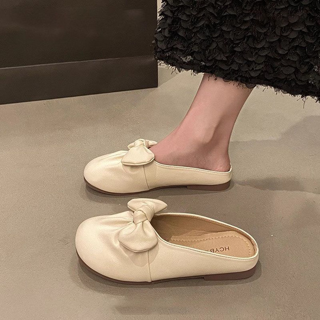 Neirny 여성 블로퍼 슬리퍼 봄가을 간절기 소프트 슬리퍼 리본 플랫 임산부 슬립온 미끄럼방지 발편한 세미 슬리퍼