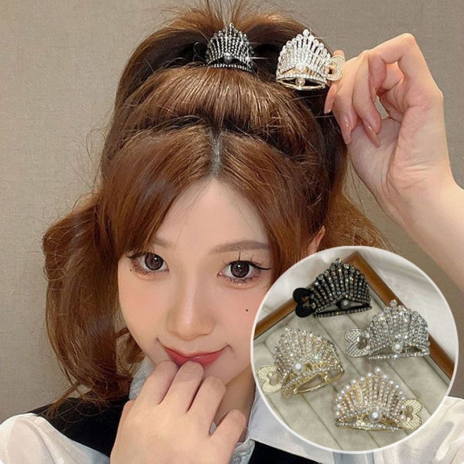 ZMBIRD 반짝반짝 포니테일 왕관 헤어 집게핀 4종세트 N5971