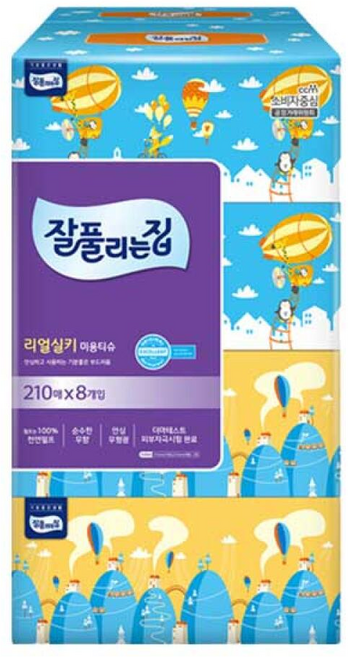 잘풀리는집 리얼실키 미용티슈 210매 8입 1개, 210매입, 8개