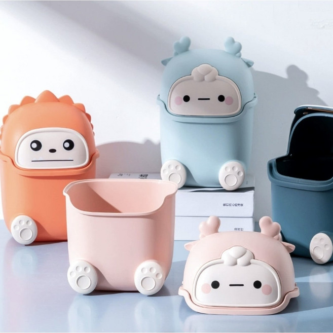 js 휴지통 애들휴지통 어린이휴지통 소형휴지통 미니휴지통, 공룡세트(주황+파랑), 1세트