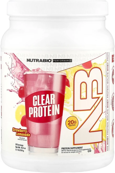 뉴트라바이오 NutraBio Clear Protein Powder Whey Protein Isolate Strawberry Lemonade 1.2 lb 518 g, 뉴트라바이오 NutraBio, Clear Protein, 1 - 쿠팡