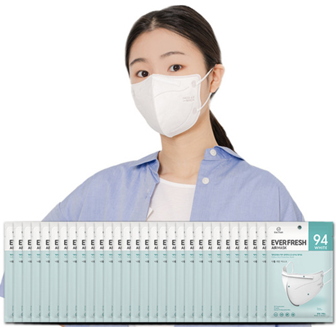 KF94 중형 에버프레쉬 에어 마스크 얇고 가벼운 쾌적한 새부리형 화이트, 1매입, 50개