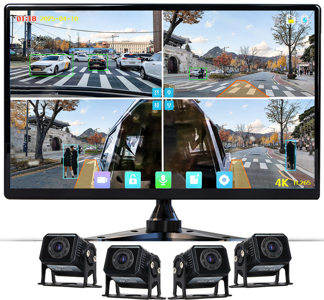 WINANON 4채널 터치 화물차 블랙박스 4K고화질 AI 생체인식 시스템 10.1인치 800만화소 1080P 128G 트럭 차량 풀세트, 사은품 9종 세트, 128GB, 사각 카메라 4개+1080P+ADAS보조시스템+BSD