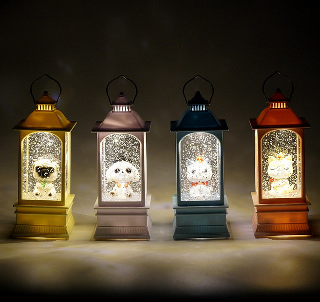 오르골 LED 워터볼 스노우볼 집들이 생일 선물, 사각랜턴-스카이 고양이