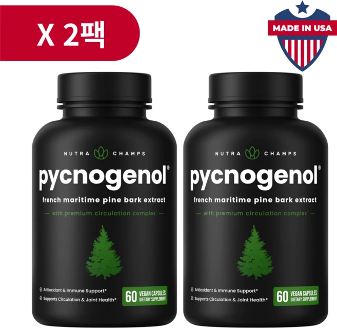 뉴트라챔프 피크노제놀 소나무 껍질 비건 60캡슐 x2통 포도 씨 비트 뿌리 추출물, 2개, 60정 - 쿠팡