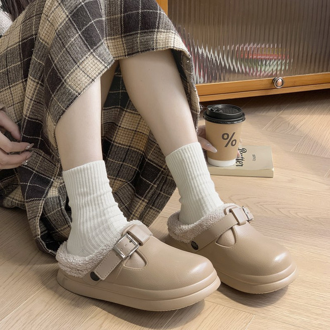 큰귀멍멍 여성 가벼운 겨울 무중력 따뜻한 통굽 털 슬리퍼 DK1022