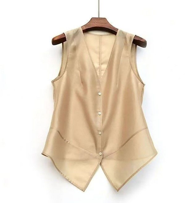 지고다그 여성 여름 쉬폰 베스트 슬림핏 민소매 브이넥 언발 디자인 우아한 아우터 조끼 SXA0502