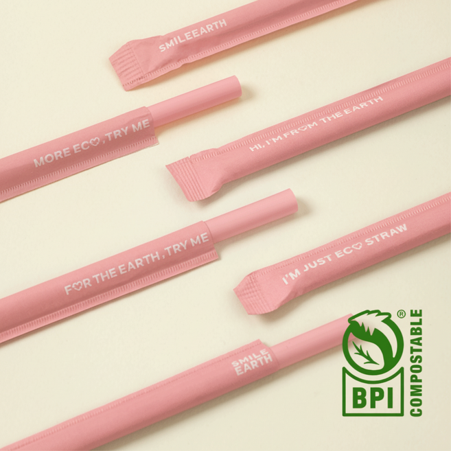 생분해 옥수수 빨대 개별포장 21cm PLA 비비드핑크, 1세트, 100개입