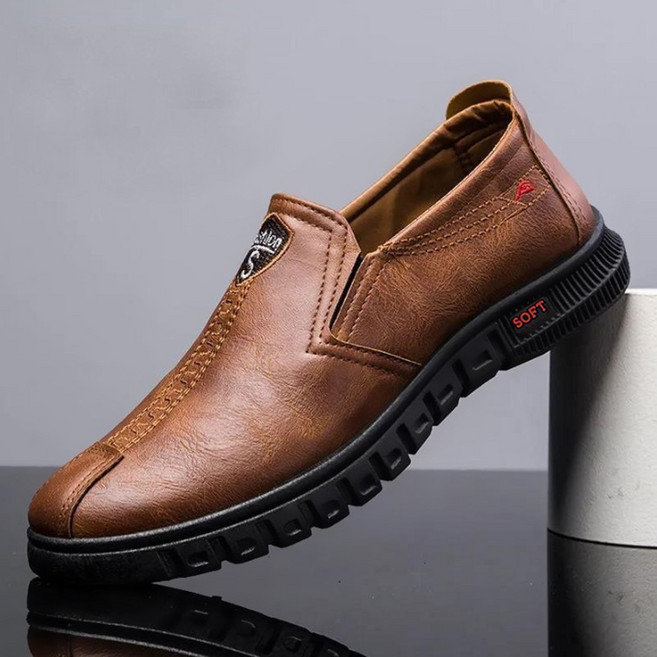 POMTOR 남자 편한구두 남성 소가죽 구두 슬립온 신발 캐주얼 경량 단화 슈즈 구두