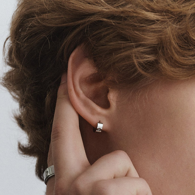 VARAM [한쌍]4mm 미니플랫 천연 다이아 원터치 귀걸이 써지컬 316L 스틸