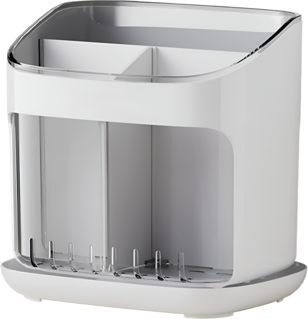 에브리템 수저꽂이 수저통 물빠짐 수저정리함 3구, 투명 화이트, 1개