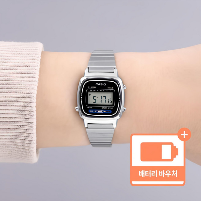 카시오 여성 스몰사이즈 레트로 프리버클 시계 670 블랙 +배터리 교환권 패키지