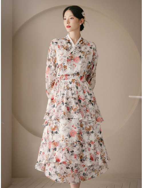 시크라인 XXL까지 벌룬소매 캉캉 러플 철릭 플레어 원피스 한복 명절 모임룩 스페셜 단독디자인 빅사이즈