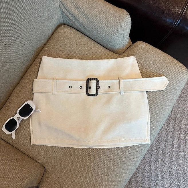 COSYEVNO 여성 하이웨스트 벨트 장식 미니스커트 슬림핏 캐주얼 LFHbtq-10