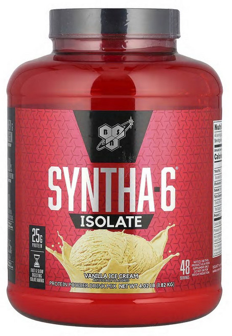 BSN Syntha-6 Isolate단백질 분말 드링크 믹스 바닐라 아이스크림 4.02 lbs(1.82 kg) BSN-07610, 1.82kg, 1개