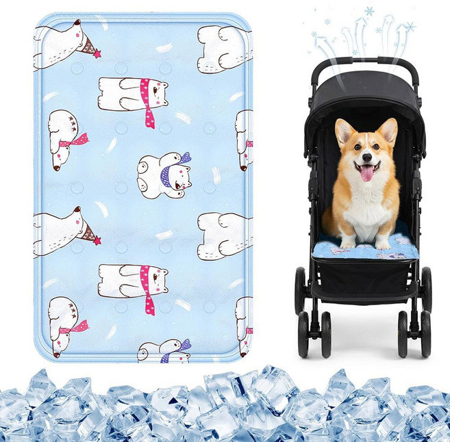 반려동물 유모차용 여름 방수 수면 가능 유모차 쿨링 반려견 야외 세척 누안추 매트 고양이, Colorful Bear, 23.62 x 35.43 Inches
