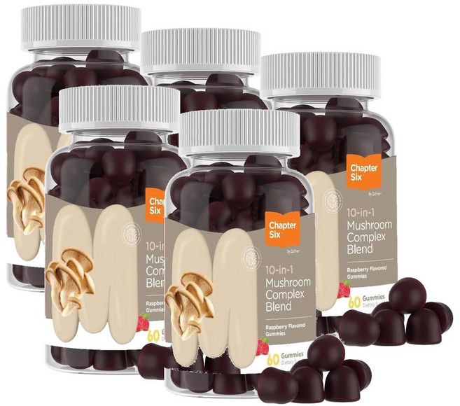 자일러 10종 머쉬룸 컴플렉스 블랜드 버섯 추출물 라즈베리맛 구미 Zahler Mushroom Complex, 60정, 5개
