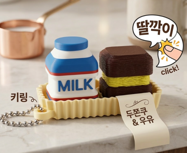 두쫀쿠 + 커피/우유 딸깍이 세트 키캡 키링 클리커, 1세트, 두쫀쿠+우유