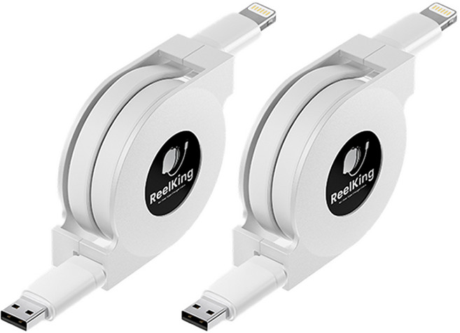 Reelking (1+1) 8핀 아이폰 고속충전 릴케이블 라이트닝, 2개, 화이트, 1m